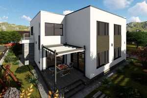 Maison à Ossature Métallique Avec Grand Garage Toit Plat 062 - photo facade maison 2 thumbnail