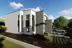 Maison à Ossature Métallique Avec Grand Garage Toit Plat 062 - photo facade maison 7 thumbnail