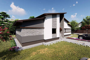 Maison Ossature Métallique Moderne 140 m2 Plain Pied 144-046 - image façade maison pierre 3 thumbnail