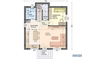 Maison Ossature Métallique Moderne Sur 2 Niveaux 125-102 - plan du rez-de-chaussée thumbnail