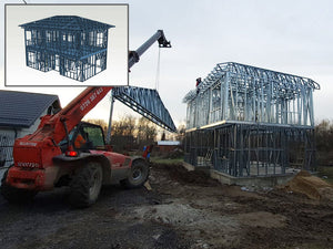 Modèle de maison de 155 mètres carrés avec montage de la structure métallique à l'étage thumbnail
