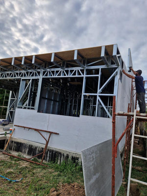 Installation de panneaux de fibrociment pour les murs et construction de la toiture d'une maison dans la commune de Snagov thumbnail