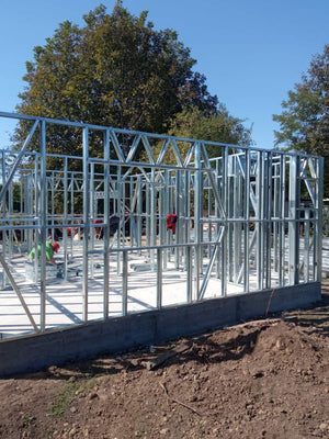 Montage de la structure métallique pour une maison de plain-pied de 84 mètres carrés à Sinesti thumbnail