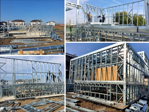 Montage de la structure métallique pour le sous-sol et le rez-de-chaussée d'une maison à deux étages thumbnail