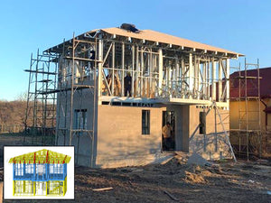 Revêtement extérieur en fibrociment pour les façades et le toit d'une maison métallique de 162 mètres carrés thumbnail