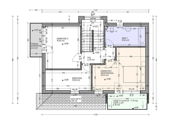 plan etaj pentru proiect de casa 206 mp in total