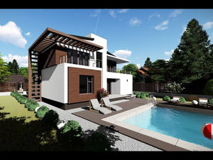 Maison Ossature Métallique à Étage Toit Terrasse 248-057 - video façade maison thumbnail