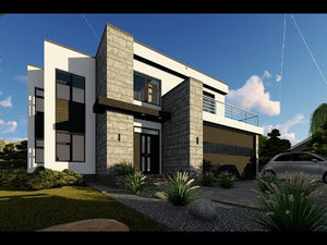 Maison à Ossature Métallique Avec Grand Garage Toit Plat 062 - video facade maison thumbnail