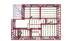 Montage de l'étage pour un projet de maison avec une structure métallique légère à rez-de-chaussée et étage thumbnail