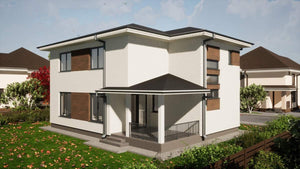 Revêtement extérieur en fibrociment pour les murs et en OSB pour le toit d'une maison à étages thumbnail