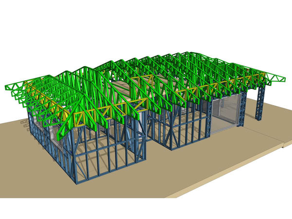 proiect de structura metalica casa parter vedere aeriana 3d