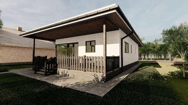 Randare 3D fatade casa parter cu finisaj decorativ siliconat