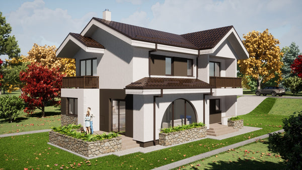 Randare 3D proiect casa pe structura metalica cu termosistem vata bazaltica