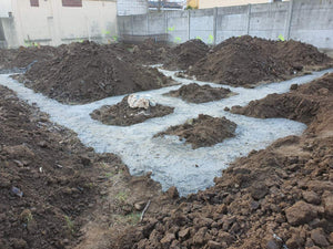 Traçage des axes de construction, excavation et coulage de la semelle de fondation d'une maison de 198 mètres carrés thumbnail