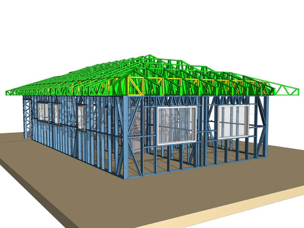 vedere unghi fata-stanga proiect structura metalica scena 3D